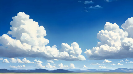 Majestic Cumulus Clouds over Serene Mountain Range Landscape