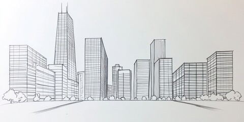 Fototapeta premium Hand Drawn Sketch Of A Modern City Skyline