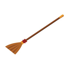 Broom with an extended handle and a brown grip isolated flat vector illustration on white background.