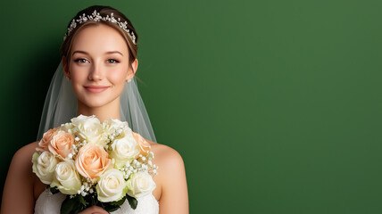 Naklejka premium Elegant bridal bouquet with soft pink and white roses 