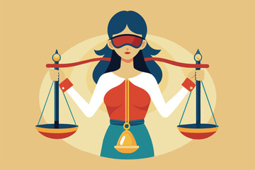 A blindfolded figure holds balanced scales representing justice, emphasizing impartiality and fairness in law, Justice Customizable Disproportionate Illustration