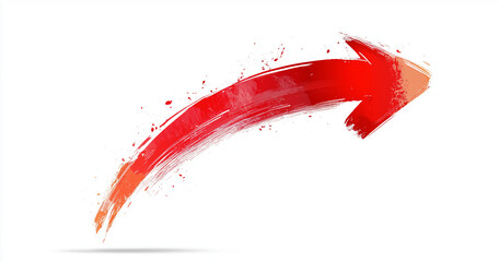 Red arrow, red paint splashes, Dynamic Red Brush Stroke Arrow with Paint Splatter on White Background