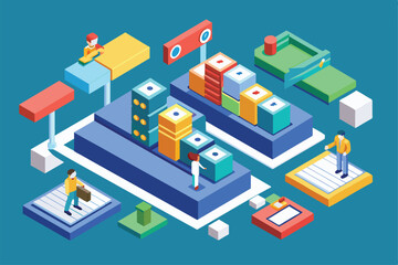Team members are engaged in an organized process using customizable kanban elements to manage tasks efficiently, Kanban method Customizable Isometric Illustration