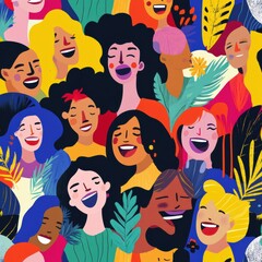 Close-up view of joyful celebration of diversity in friends community gathering artwork