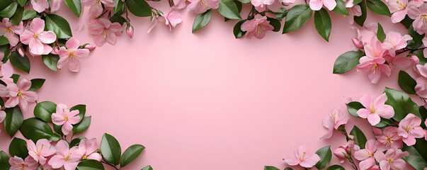 Obraz premium Pink blossom frame, pastel background, spring