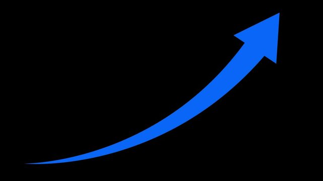Business growth arrow and graph chart, Business line arrow, improvement, business strategy, arrow rising up. Arrows animation  
 black background blue color