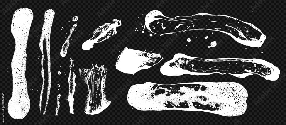 Aufkleber soap texture with foam and water, grunge set with bubbles and spots. smear overlay wash, soapy glass