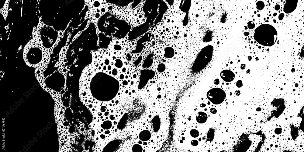 Aufkleber Grunge soap texture with foam and wash background. Water and black liquid shampoo. Abstract bubble pattern with trace overlay.