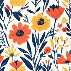 Vibrant floral patterns nature digital art springtime top view botanical aesthetics