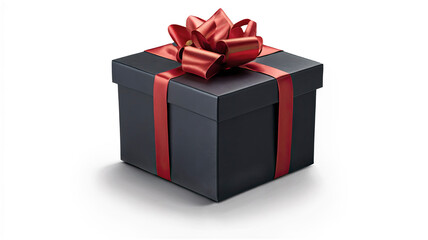 Obraz premium black gift box with red ribbon cut out. Generative AI