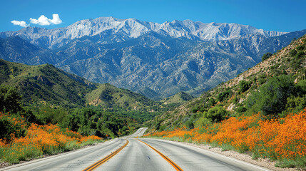 Fototapeta premium Majestic Mountain Road Trip: A Scenic Highway Journey Through a Stunning Desert Landscape