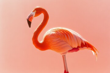 Fototapeta premium Vibrant Flamingo Against Soft Pink Background Elegance in Nature