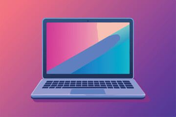 A vibrant laptop mockup displays a pink gradient background, ideal for showcasing designs and digital content, Laptop Mockup with Editable Pink Gradient Screen