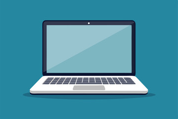 A dark laptop with a blank screen against a teal backdrop, perfect for showcasing digital projects, Laptop Mockup, Dark Version, White Screen, White Pro Model
