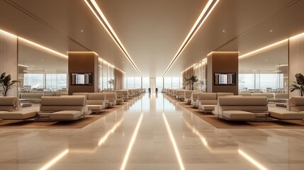 A state-of-the-art baggage claim area with illuminated carousels 
