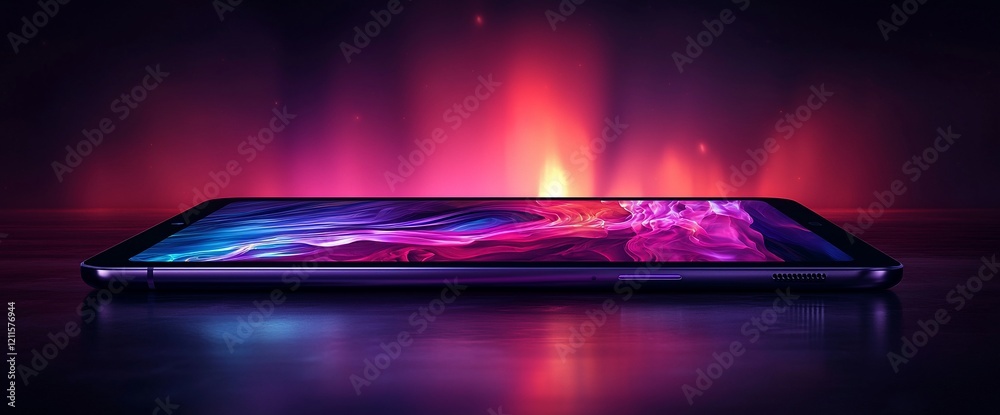 Poster sleek smartphone with vibrant abstract display.