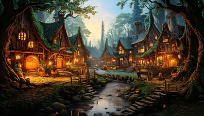 Fototapeta premium Fantasy Village In The Forest