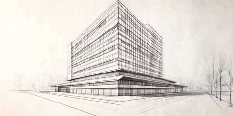 Fototapeta premium Architectural Sketch of Modern Building Design