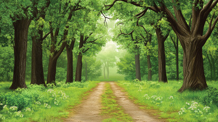 Fototapeta premium serene forest path surrounded by lush green trees