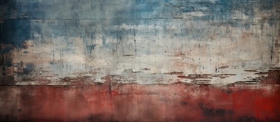 Obraz premium Weathered textured urban poster with blue and red hues featuring a creased surface in a horizontal layout, showcasing rustic charm and depth.
