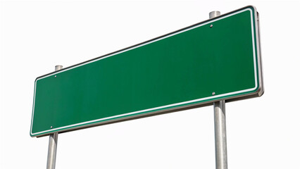 Blank Green Road Sign with Metallic Frame and Posts Isolated on White Background