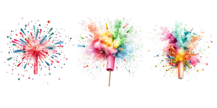 Colorful smoke explosions create vibrant display of hues and patterns. dynamic bursts evoke sense of celebration and joy