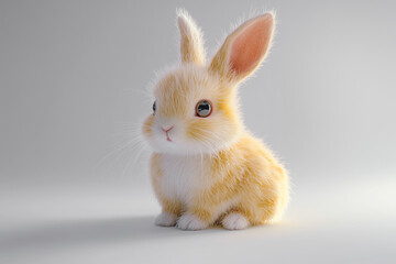 Realistic Portrait of a Rabbit Standing Against a White Background.