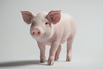 Realistic Portrait of a Pig Standing Against a White Background.