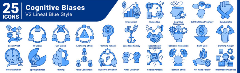Cognitive Biases icon bundle 25 in line style
