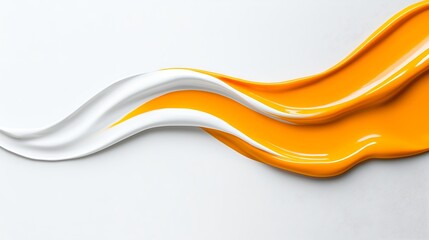 Abstract orange and white paint waves flowing on a gray surface