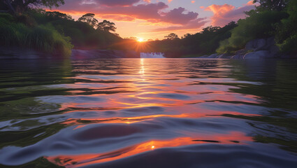 natural water source in nature in the sunrise background