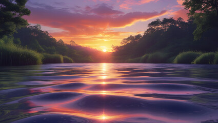 natural water source in nature in the sunrise background