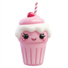 a cute 3d kawaii milkshake character