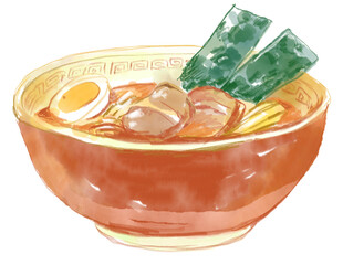 美味しそうなラーメンの水彩イラスト