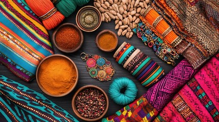Vibrant Fabrics Spices and Jewelry A Colorful Still Life