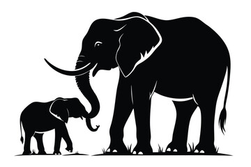 Obraz premium A set of elephant vector silhouettes isolated on a white background