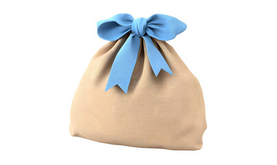 Obraz premium Beige gift bag, blue bow, studio, blank, packaging