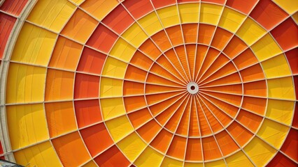 concentric rings of bright orange and yellow radiate outward from a central point in an abstract geometric form, radial symmetry, abstract art, energetic composition