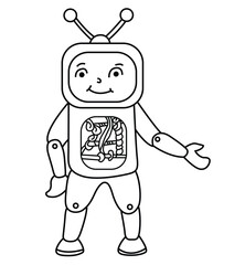 Cute cartoon hand drawn vector little  robot coloring page.