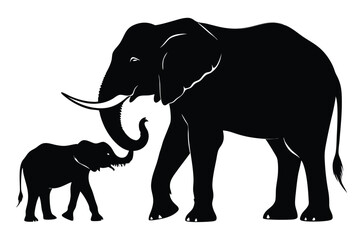 Fototapeta premium silhouette of an elephant with a baby elephant vector illustration