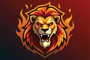 Obraz premium A roaring lion head surrounded by vibrant flames, ideal for gaming designs and digital art, lion head on fire for a gaming account