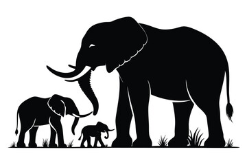 Obraz premium silhouette of an elephant with a baby elephant vector illustration