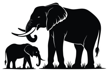 Fototapeta premium silhouette of an elephant with a baby elephant vector illustration