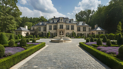 Fototapeta premium Magnificent French Chateau: Luxury Mansion with Formal Gardens