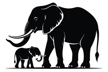 Obraz premium silhouette of elephant with baby elephant