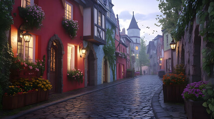 Fototapeta premium Romantic Evening in a Charming European Town