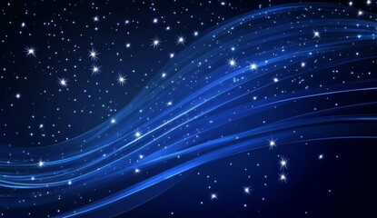 Abstract blue wave with sparkling stars background.