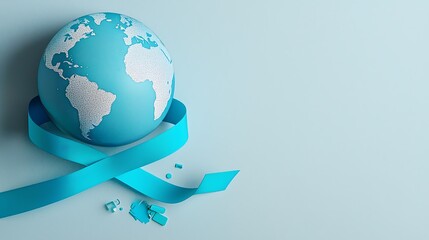 A blue ribbon around the globe to represent diabetes awareness worldwide