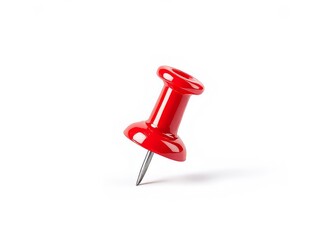 Red pushpin isolated on a white background, perfect for office, school, or organizational concepts
