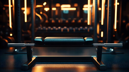 Obraz premium Modern Gym Interior: Weightlifting Bench and Barbell